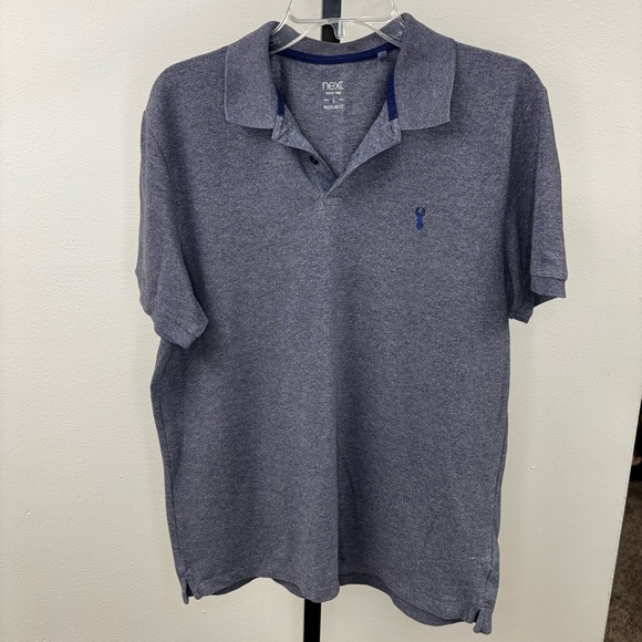 Next Blue Marl Regular Fit Pique Polo Shirt Men’s Size Large - Picture 3 of 6